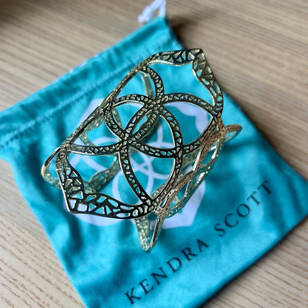 Retired Kendra Scott Gold Roni Statement Logo Cuff Bracelet